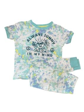 George Kids Tie-Dye 'Always Sunny' Short Sleeve Pajama Set - Aqua Yellow Purple